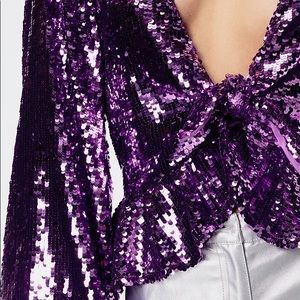 FOR LOVE & LEMONS Madeline Purple Sequin Disco New Years Longsleeve Top